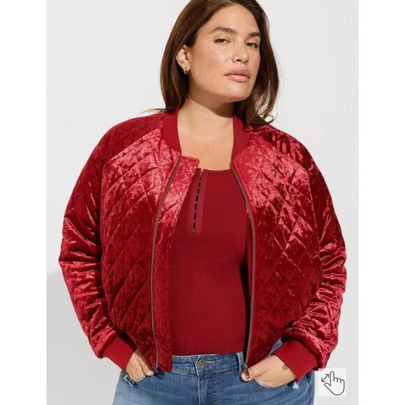 Torrid Red Velvet Bomber Jacket 1x New - Picture 1 of 4